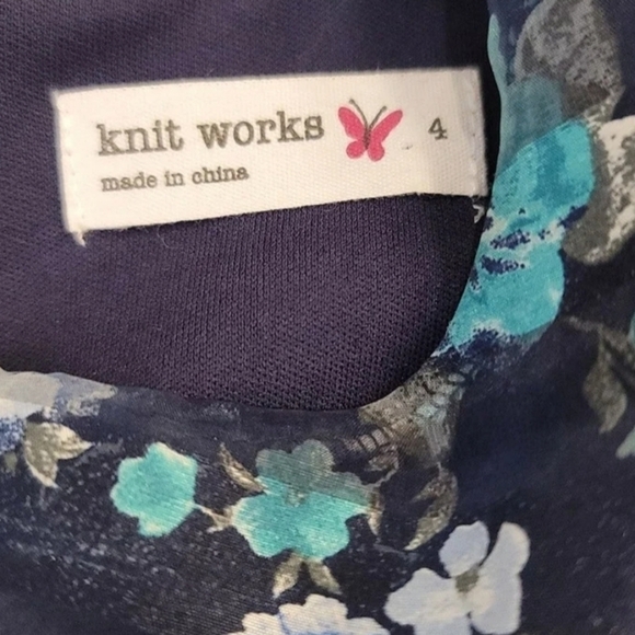 Knit Works Organza Blue Foral Skater Dress - Size 4 - Picture 3 of 3